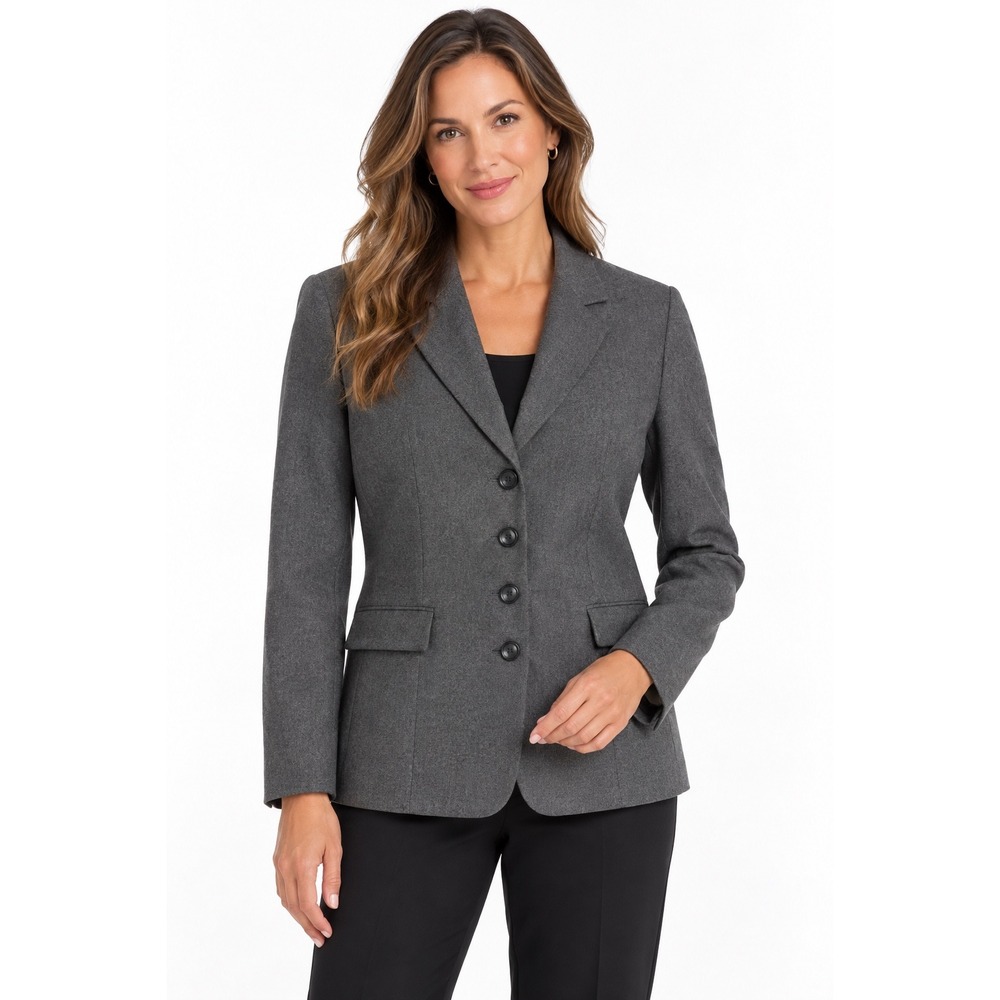 Talbots Womens 8 Blazer 100% Wool Italian Fabric Gray 4 Button Professional